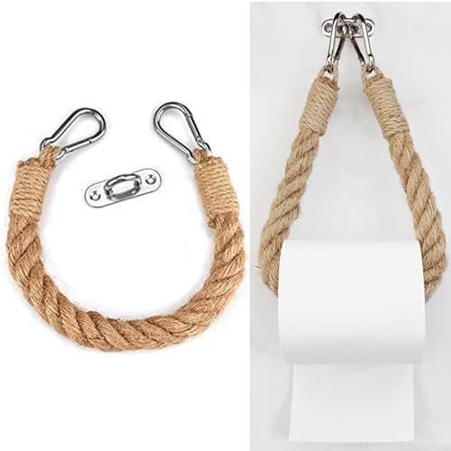 Rope Porte-rouleau de papier toilette et essuie-tout – Décoration en jute faite à la main, montage mural, support de papier Loo Shabby Chic, accessoire rustique pour salle de bain et cuisine avec