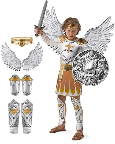 Spooktacular Creations Halloween-Kostüm „Goldener Erzengel“ für Kinder, mittelalterliches Gladiator-Outfit-Set mit Zubehör für Halloween-Rollenspiele und Mottopartys