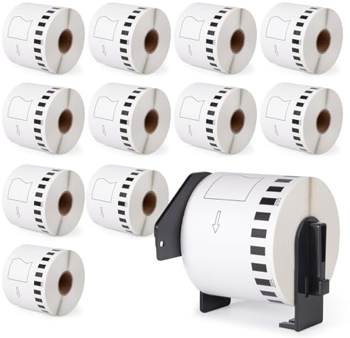 12x Kompatibel mit Brother P-Touch QL DK-22205 Endlosetiketten 62mm x30,48m | MarkField DK-2205 Etikettenrolle DK22205 Selbstklebende Etiketten für QL-500 570 600 700 710W 720 800 810W 820NWB 1110NWB