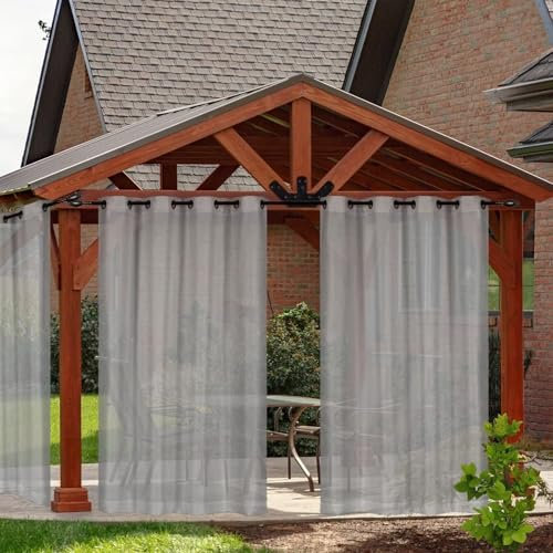2 Panels Gazebo Curtains Waterproof, Voile Sheer Outdoor Curtain, Garden Pergola Curtains, Gazebo Sides Panels Only for Porch Backyard Balcony, Light grey, 52''×96''