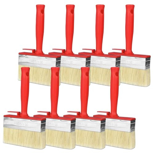 Lot de 8 pinceaux muraux - 120 x 30 mm - Pinceau à lasure - Pour peintures à base de solvant - Lasures - Huile de bois, mur, clôture, bois