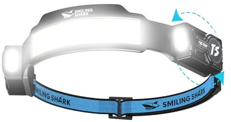 Smiling Shark Linterna Frontal, Brillante Linternas Cabeza LED Recargable con 4 Haz Ancho & Foco Ajustable Sensor de Movimiento 5 Modos 2400 mAh Lámpara Cabeza para Ciclismo Pesca Camping Correr