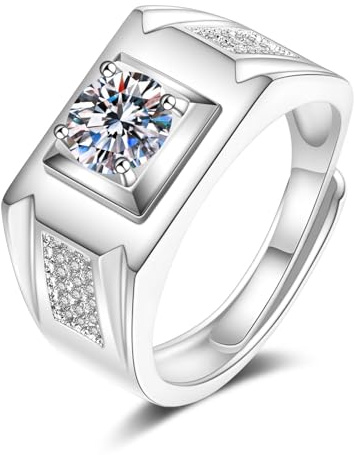 KnBoB Eheringe Herren Weißgold 18K 750 Verstellbar Breit Rund Labor Diamant Trauringe Ringe Größe 60 (19.1)