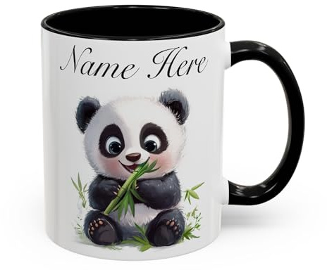 Personalised Panda Mug with Name, Cute Panda Gift for Mum, Wife, Girlfriend, Custom Animal Coffee Cup, Birthday Christmas Gift for Her (Black 11oz, Mug)