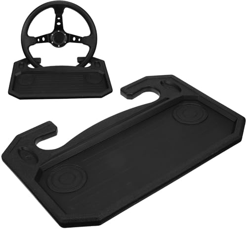 Happyyami Tablette Volant Voiture Multifonction en Hdpe Noir, Plateau Repas et Support pour Ordinateur Portable Adapté Volant pour Repas et Rangement en Voiture