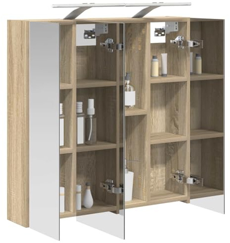 vidaXL Badezimmerspiegelschrank Sonoma-Eiche 70 x 14,5 x 70 cm, Badezimmer Aufbewahrung, rechteckiger Schrank, modernes Design, platzsparender Wandspiegel, verstellbares Regal, Organizer