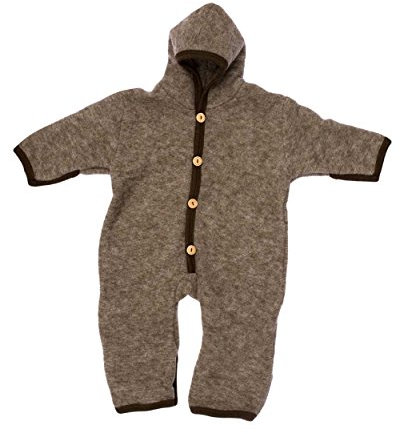Cosilana, Hooded Baby and Toddler Romper, 60% Organic Wool, 40% Organic Cotton (0-2 months (Height 18-22) (EU 50/56), Brown Melange)