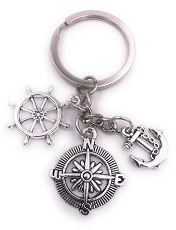 H-Customs Anker Steuerrad Himmelsrichtung Schlüsselanhänger Anhänger Silber aus Metall