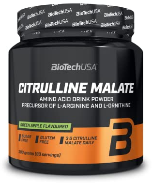 BioTechUSA Citrulline Malate poudre | Acide aminé essentiel pour les athlètes | Sans sucre | Sans gluten | 300 g | Pomme Verte