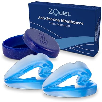 ZQuiet, Anti-Snoring Mouthpiece, Starter Pack with 2 Sizes, Living Hinge & Open Front Design for Comfort & Easy Breathing, Blue