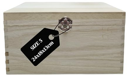 Filoro Plain Wooden Box Hinged Lid for Memory Keepsake Storage - Paint Decorate Customise for Creative DIY Craft - Trinket Jewellery Treasure Chest - Silver Clasp Lock – Large Size 5 (24 x 18 x 13cm)