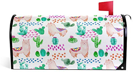 Wamika Llama Alpaka Briefkastenabdeckung Wetterfest Magnet verblassen Wetterfest Tier Kaktus weiß Deko Briefkastenfolie 64,7 x 52,8 cm