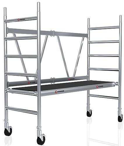 Stuver Scout V 140 Andamio 3 metros - [Ahorra espacio] Andamios plegables aluminio - Andamios de obra - Andamios de aluminio - Andamio con ruedas - Rueda andamio - Andamios plegables