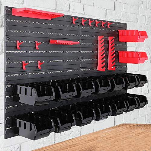 BAKAJI Pannello Da Parete 45pz con Box Contenitori Portautensili e Stand Attrezzi Officina Porta Utensili Minuteria Da Garage 95 x 54 cm Montaggio a Muro