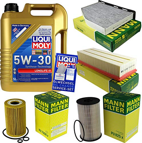 Filter Set Inspektionspaket 5 Liter Liqui Moly Motoröl Longlife III 5W-30 MANN-FILTER Innenraumfilter Kraftstofffilter Luftfilter Ölfilter