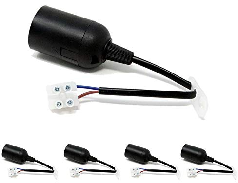 5x E27 Lampenfassung/Baustellenfassung/Renovierfassung - 50 Watt - schwarz - 15 cm Zuleitung & Aufhänger
