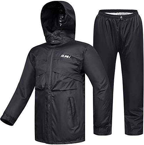 ILM Motorcycle Rain Suit Waterproof Men 2 Set Jacket and Trousers Motorbike Fishing Rain Gear Resistant Protective 6 Pockets RS02,Navy Blue-men,S