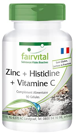 Fairvital | Zinco, Istidina e Vitamina C - Qualità tedesca, Vegan, per 3 Mesi - 90 Capsule
