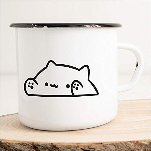 Huuraa Emaille Tasse Bongo cat Geschenk Kaffeebecher Vintage 300ml Bongo cat Geschenkidee