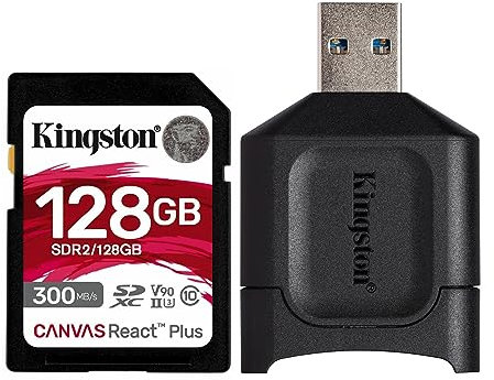 Kingston MLPR2/128GB SD Card + Card Reader (128 GB SDXC React Plus SDR2 + MLP SD Reader)