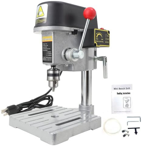 EWANYO 340W 3-Speed Mini Drill Press Bench, Mini Electric Bench Drill Press Stand Compact Portable Drill Press Workbench Metal Drilling Repair Tool Expanding Drilling Machine DIY Furniture Tool