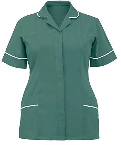 Islander Fashions Ladies Healthcare Zip Fastening Collared Nurse Tunic Top Womens Hospital Uniform Bottle Green/White UK 22