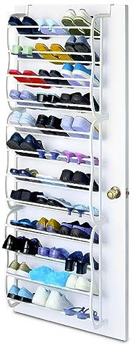 Yorkshire Homeware 12 Tier 36 Pair Over the Door Hanging Hook Shoe Rack Shelf Organiser Holder Storage Stand Space Saving Fixed Holder White