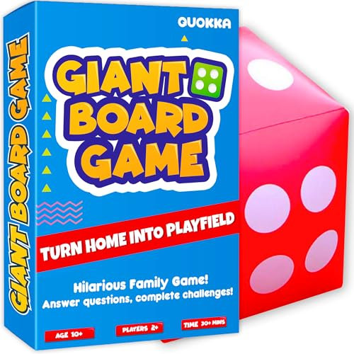 QUOKKA Giant Outdoor Games for Kids Ages 8-12 - Yard Card Game with Jumbo Dice for Teen Party - 250 Fun Challenges - Quick Set Up - Educational Quiz - Lawn or Floor - Learning Board Game