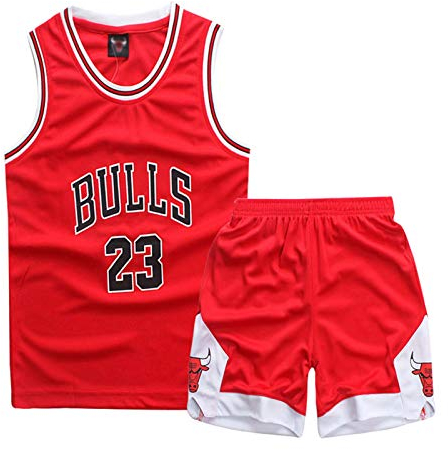 ISOVNUS Geek UP Kleine Jungen 2er-Set Basketball Trainings Ärmellos Trikot und Hose, Little Boys Basketball Training Jersey (9-10 Jahre, XL, Rot)