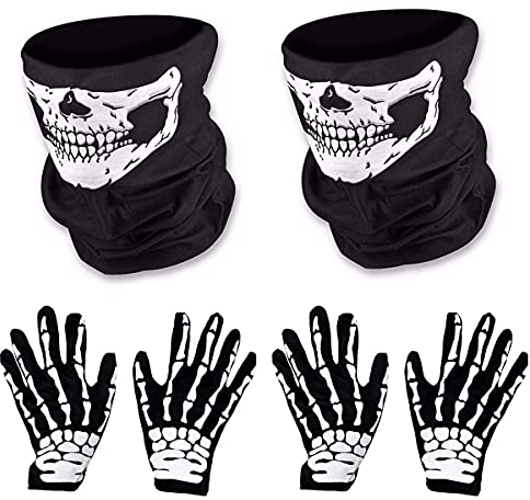 O-Kinee Halloween Schädel Gesichtsmaske und Skelett Handschuhe, 2 Set Halloween Skelett Maske Handschuhe für Erwachsene Karneval Tanzen Kostüm Party Dekoration Cosplay