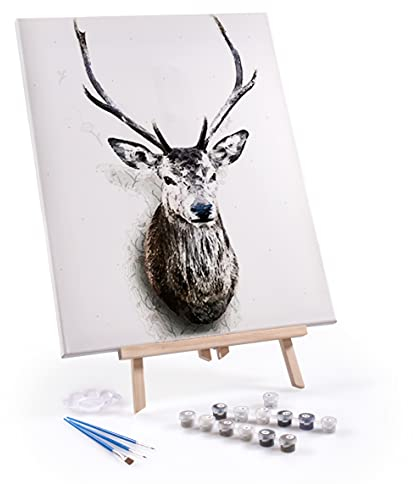 digitCUBE Malen nach Zahlen Set 40x50cm mit Rahmen und Staffelei (Hirsch mit Staffelei, 40x50cm)