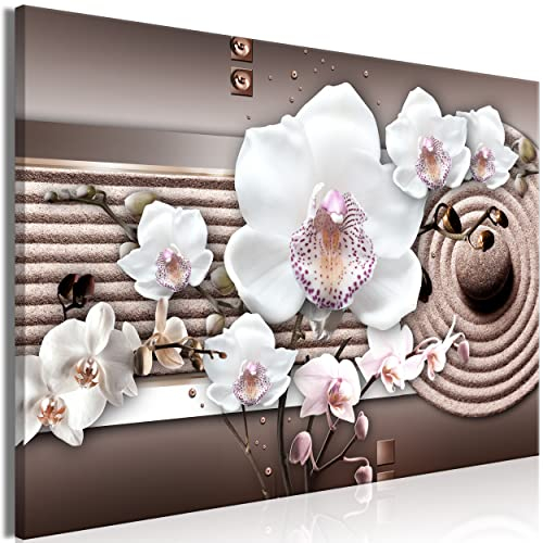 decomonkey Bilder Orchidee Blumen 120x80 cm 1 Teilig Leinwandbilder Bild auf Leinwand Vlies Wandbild Kunstdruck Wanddeko Wand Wohnzimmer Wanddekoration Deko Magnolien Pflanzen Braun Weiß Grau