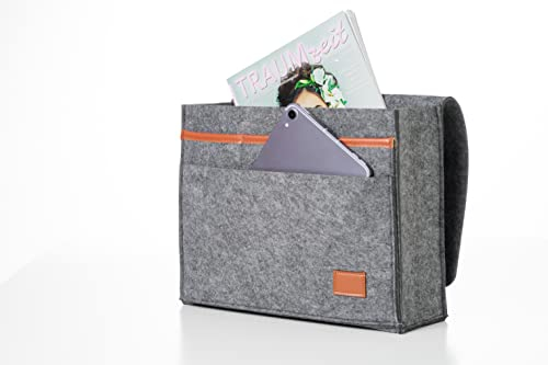 hausleben Bettasche (Dunkelgrau) | Sofa und Bett Organizer aus dickem Filz | Anti-Rutsch Aufbewahrungstasche | Nachttisch Tasche | Hängeaufbewahrung für Handy, iPad, Brille, Buch