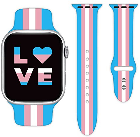 Silikon-Armband für iWatch Serie 7, 6, 5, 4, 3, 2, 1 (42 mm/44 mm/44 mm) mit Transgender-Pride-Flagge, kompatibel mit Apple Watch, 38 mm, 40 mm, 41 mm, 42 mm, 44 mm