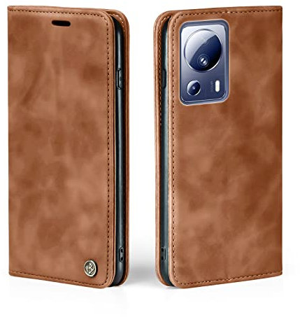 LBH Handyhülle für Xiaomi 13 Lite 5G in Hellbraun mit Karten- und Geldfach Smartphone Hülle mit Standfunktion Flip Case Schutzhülle Magnetverschluss Vintage