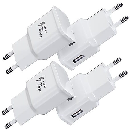 4er-Pack USB Ladegerät Stecker, Schnellladegerät Netzteil USB Ladeadapter kompatibel mit Samsung Galaxy S22 S21 S20 S10 S9 S8 S7 Edge/Plus/Active, A51 A50 A34 A14 A13 A03 Z Flip3 Z Fold2 M53 M14