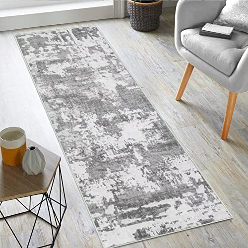 JURLEA Flurläufer Rutschfester Teppichläufer für Flure Küche & Wohnzimmer waschbar leicht Langer Läufer (Creme/Grau, 60 x 300 cm)