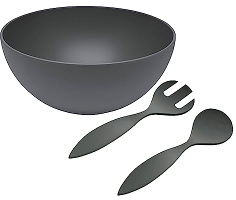 Magu Natur-Design Schüssel Anthrazit mit Salatbesteck Ø 30 cm aus einem Polymer aus natürlichen Materialien Schüsselset Salatschüssel