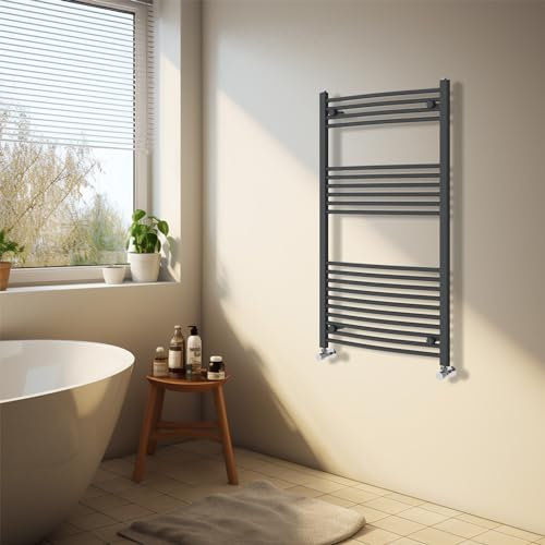 NRG Anthracite Heated Towel Rail Curved Designer Bathroom Radiator - 1200×600mm