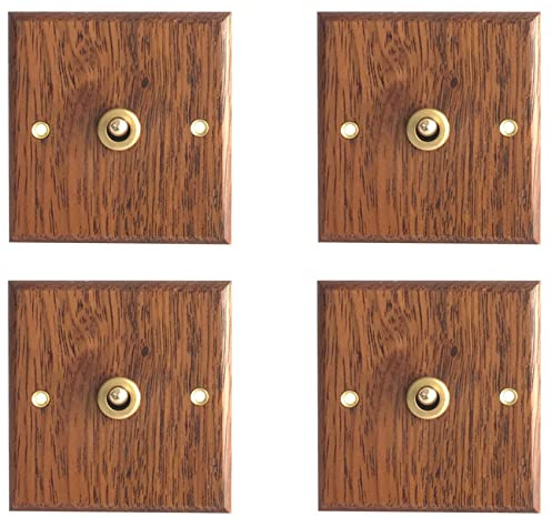 grounds 4X Interruptor de Panel de Madera Maciza Tipo 86, Luz de Pared, Interruptor de Palanca de Latón Retro, Interruptor Eléctrico de Grano de Madera, Enchufe 1 Interruptor