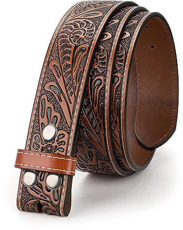 LEACOOLKEY Western Gürtelriemen für Männer ohne Schnalle 3.8cm breit floral graviert geprägter Ledergürtelriemen