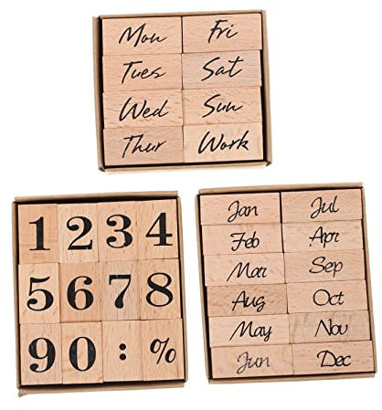 STOBOK 32 Stück Holzstempel mit Monats und Wochenmotiven aus Synthetischem Material für Kartenherstellung und Scrapbooking für Kinder und Kindergruppen