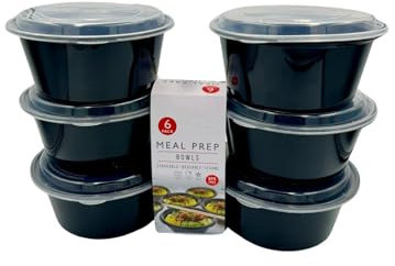 Round Plastic Meal Prep Containers - Reusable BPA Free Food Containers with Airtight Lids - Microwavable, Freezer and Dishwasher Safe - Ideal Stackable Salad Bowls - [6 packs