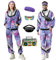 Ezuwail 80er 90er Jahre Outfit Herren Damen, Kostüm 80s Tracksuit Disco Jacke und Hose, 80s 90s Retro Anzug Jogging Anzug Unisex mit Gürteltasche Brille für Bad Taste Party, Karneval (Lila, XL)