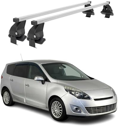 OMAC Dachträger Querträger Stahl für Renault Grand Scenic III 2009-2013 Pre-FL – Abschließbar – City-Crash-getestet – DIN 75302:2019 – ISO/PAS 11154:2006 – Max. 50 kg Silber