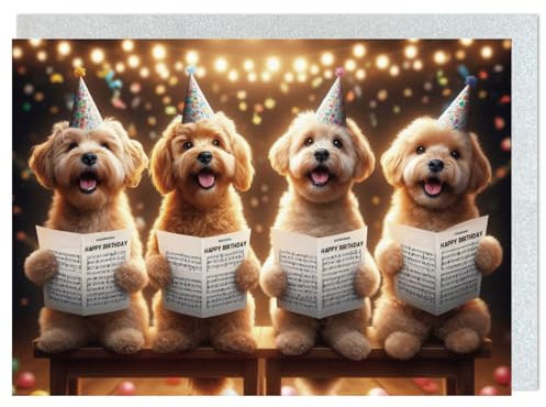 Gooji 12,7 x 17,8 cm große Hunde-Geburtstagskarte, lustig, humorvoll, niedliche Karte für Ehefrau, Ehemann, Teenager, Jungen, Mädchen, Männer, Frauen, Erwachsener Pudel (Chor)