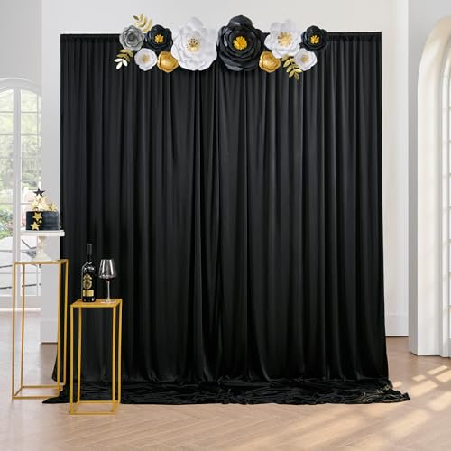 3m×2,15m sans Rides Rideaux sur Fond Noir pour la Fête de Mariage 2 Panneaux de Polyester Noir de 1,5 m × 2,15m Fond théâtre décor Anniversaire Baby Party Nuptiale Douche Photographie