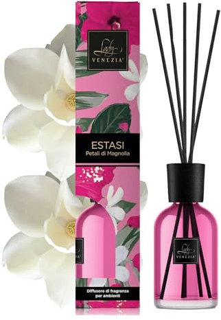 Lady Venezia - Raumduft Diffuser mit Stäbchen - Langanhaltender Raumduft für Zuhause - Duftspender für Wohnräume - Raumduft mit Holzstäbchen - Aromadiffuser für Wohlfühlatmosphäre (Magnolia)