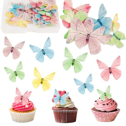 Essbare Schmetterlings Kuchen-Deckel,72 Stück Oblatenpapier-Schmetterlings,Essbare Blumen Cupcake Topper,Esspapier Tortendeko Hochzeit,Tortendeko Geburtstagstorte Dekorationgeburtstag.