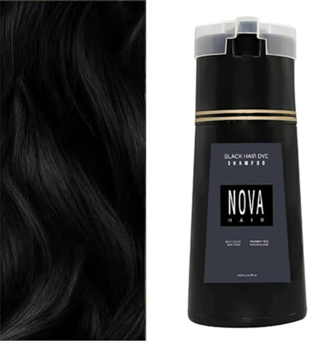 Nova Hair Dye Shampoo, Nova Hair Instant Dye Shampoo, NovaHair Hair Dye Shampoo 3 in 1, Haarfarbe für graues Haar, langanhaltendes Haarfarbshampoo für Frauen und Männer (Black)